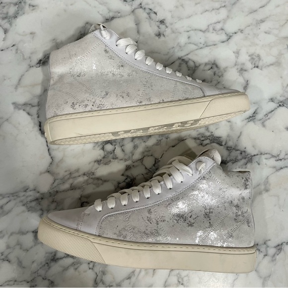 P448 Star High Tops White Leather Metallic Silver Woman’s Size 38 US 7.5/8 - Picture 12 of 13